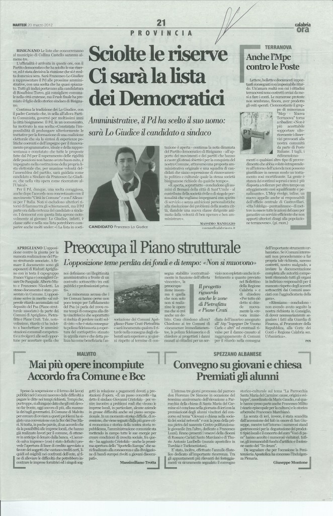 Gli articoli di giornale sulla candidatura a Sindaco