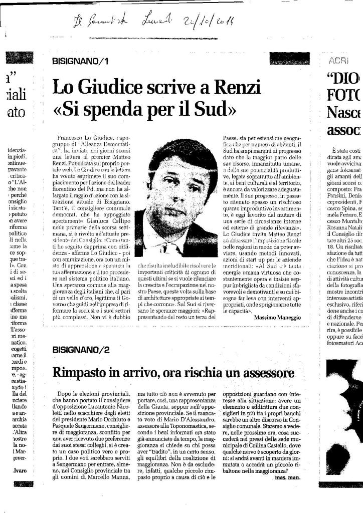 Articolo de Il Garantista sulla mia lettera a Matteo Renzi